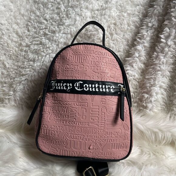Juicy Couture Vinyl Blush Pink Gothic Word play Small Backpack with black trims main image 12